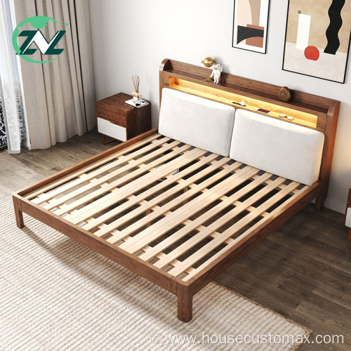 Solid Wood Bed With USB Charge Wood Bed